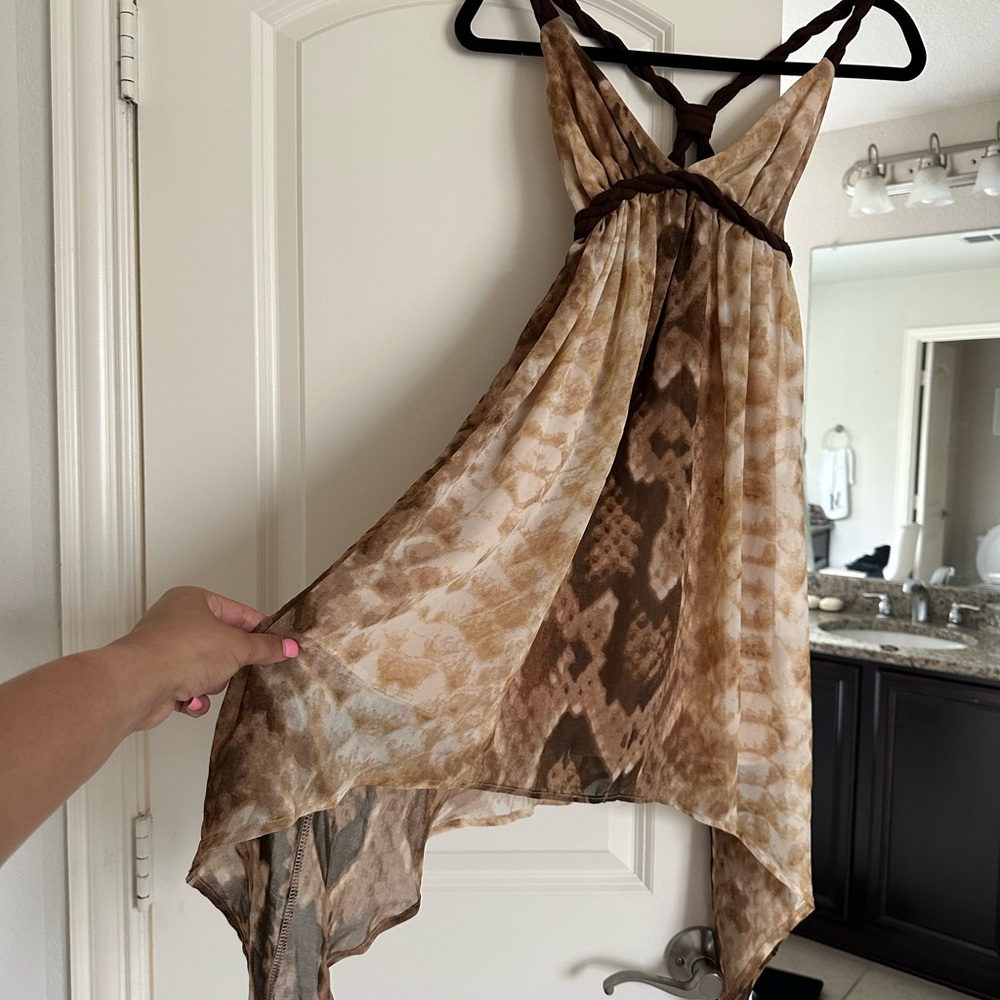 Babydoll Snakeskin print Brown Boho Dress